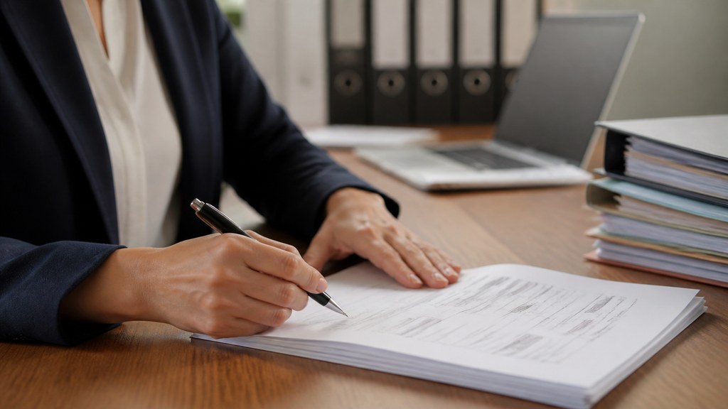 Bureau avec des mains qui annotent un document papier